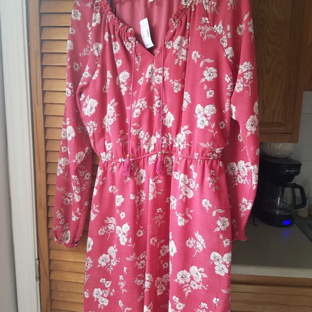 Maurice's Rosy Pink Long Sleeve Floral Dress
